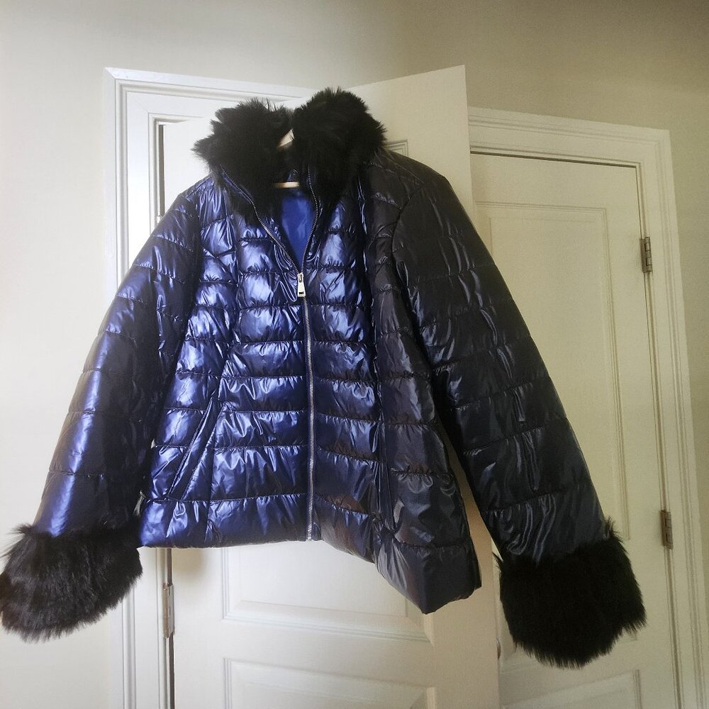 VENUS Metallic Navy Fur-lined Puffer Coat Size 22 (fit is XXL or 16-18 Women's)